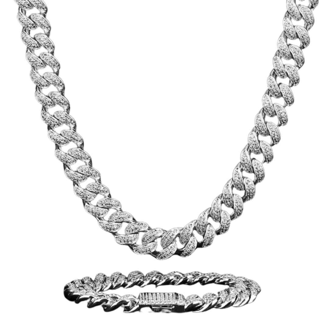 ICED Cuban Link Chain and Bracelet (Chain 20”) (Bracelet 9”)